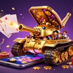Découvrez le site de poker en ligne avec un tank en or, des jeux, et une ambiance festive.