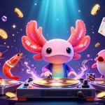 Jouez à des jeux au casino en ligne avec un DJ axolotl et des éléments colorés.