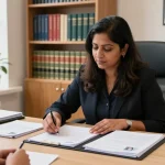 Notary public in Nottingham providing professional service to a client in a welcoming office setting