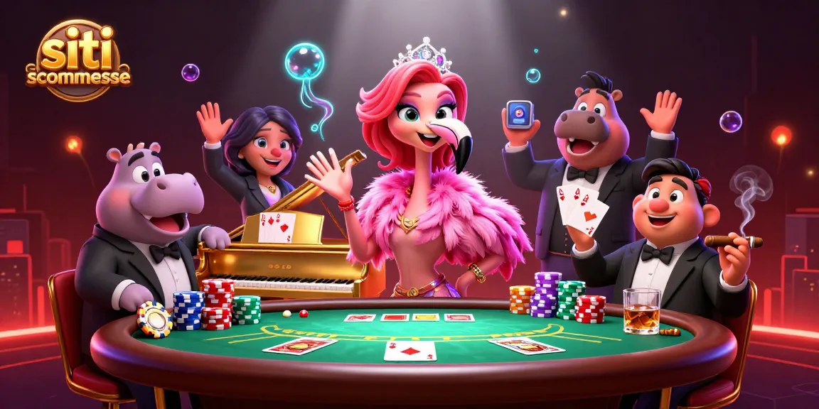 Giocatori di siti scommesse si divertono al tavolo da poker con chips e carte colorate.
