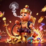 Visualisez l'univers des jeux de casino en ligne avec un maître chicha et des symboles de poker.