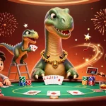 Experience exhilarating gaming with dipo4d at a vibrant poker table, featuring dynamic characters.