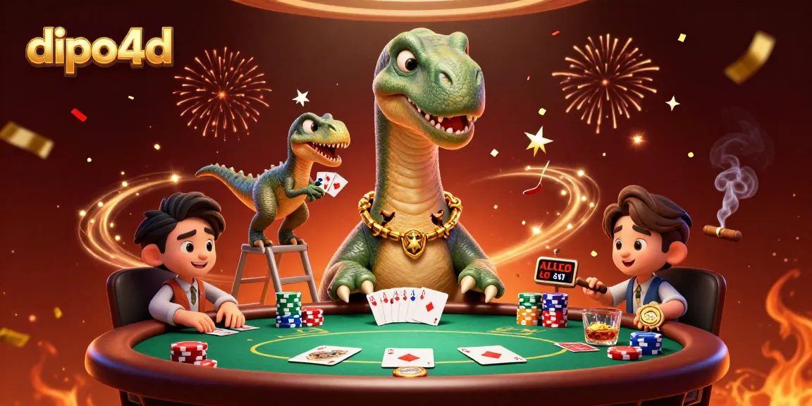 Experience exhilarating gaming with dipo4d at a vibrant poker table, featuring dynamic characters.