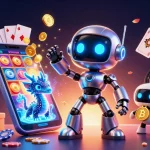 Jouez et gagnez avec casino en ligne : illustration d'un robot cybernétique et dragon AI.