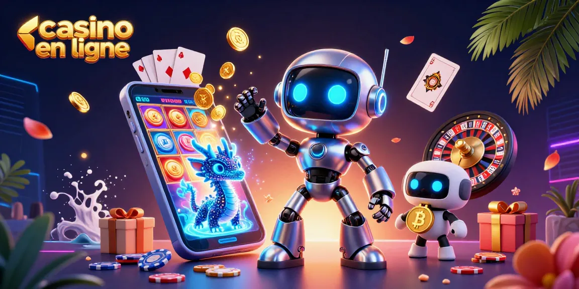 Jouez et gagnez avec casino en ligne : illustration d'un robot cybernétique et dragon AI.