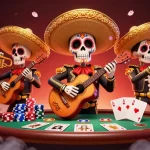 Engage with zkeonhacai5's vibrant scene of a Day of the Dead mariachi band at a poker table.