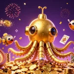 Bolaslot88 Daftar showcasing a golden kraken submarine amid cascading coins and vibrant game icons.