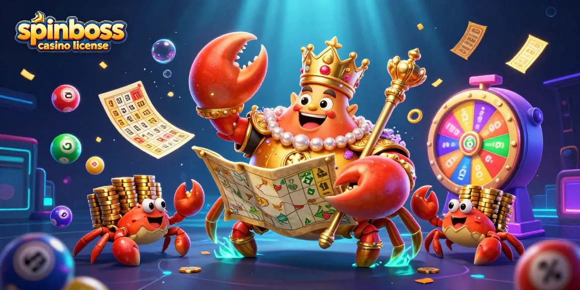 Visualisez la licence spinboss casino avec des personnages de casino animés et des éléments de jeu dynamique.