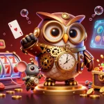 Plongée dans l'univers magique du casino en ligne avec un hibou explorateur et une souris, entourés d'éléments captivants.