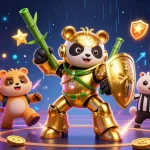 Engage in the vibrant action of janjislot link alternatif, featuring a mech-suit panda amidst colorful gaming elements.