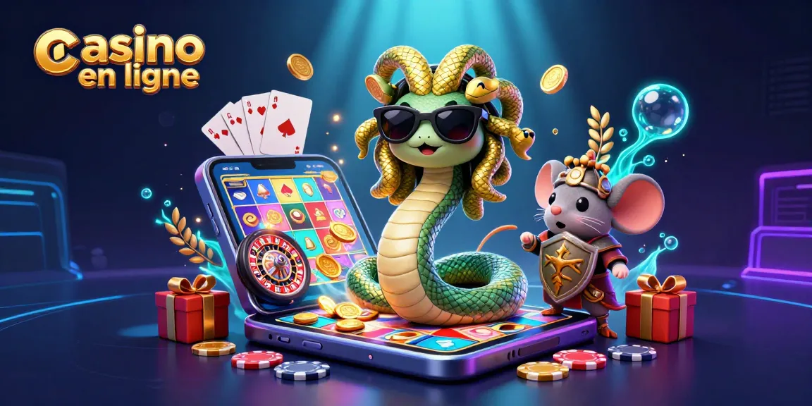 Profitez d'un casino en ligne dynamique avec des personnages mythologiques dans une illustration 3D colorée.