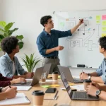 Young entrepreneurs collaborating in a vibrant startup space discussing ideas for https://www.startsomethingpc.com.