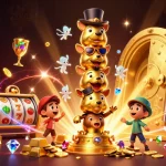 BATA4D Terbaru showcases a vibrant 3D totem surrounded by casino treasures and gaming symbols during a thrilling jackpot.