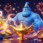 Illustration 3D animée d'un génie et d'un singe sur un tapis volant pour casino en ligne suisse.