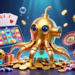 Spinboss casino avis : illustration d'une exploration sous-marine avec un kraken et jeux de casino.