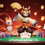 Menghidupkan aksi bermain poker dengan lazadatoto di tengah karakter kabuki dan elemen kasino.