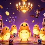 Experience the thrill of depo 5k in this vibrant casino scene with glowing characters.