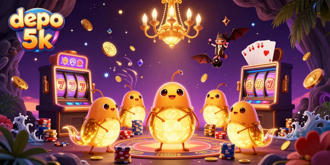 Experience the thrill of depo 5k in this vibrant casino scene with glowing characters.
