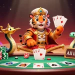 Explorez les jeux captivants de casino en ligne avec un tigre sultan et des éléments de poker colorés.