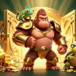 Retrouvez le meilleur casino crypto retrait instantané avec un roi gorille en armure dorée et des personnages fascinants.