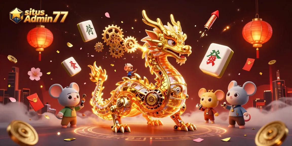 Experience exciting wins with situs Admin77, featuring vibrant gaming elements and a dynamic dragon scene.