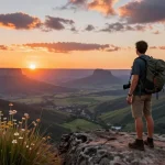 Accommodation Magaliesberg traveler enjoying stunning mountain views at sunset.