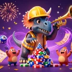 Jouez au casino en ligne avec ce triceratops et une scène festive de jeux de loterie.
