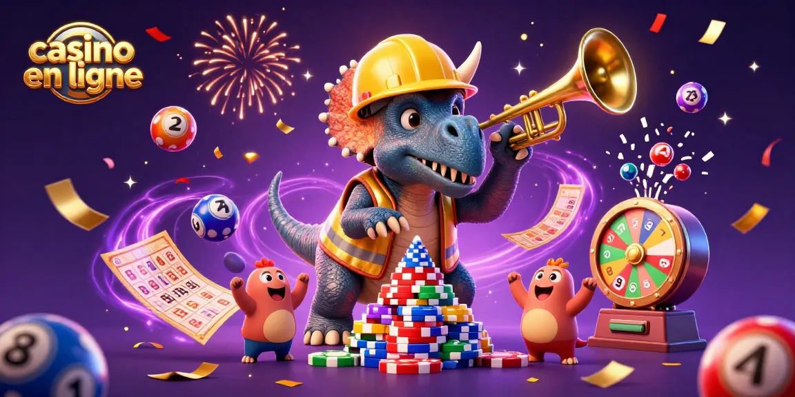 Jouez au casino en ligne avec ce triceratops et une scène festive de jeux de loterie.