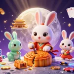 Jouer au casino en ligne avec un lapin lunaire et des jetons de poker.