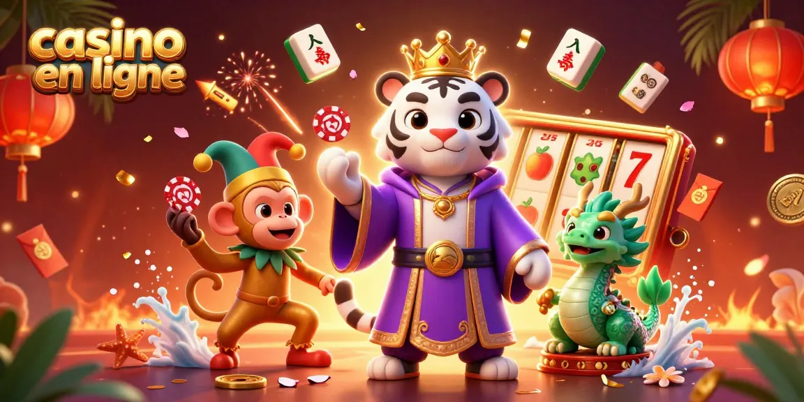 Jouer au casino en ligne avec un tigre élégant, un singe jonglant et une statue de dragon en jade.