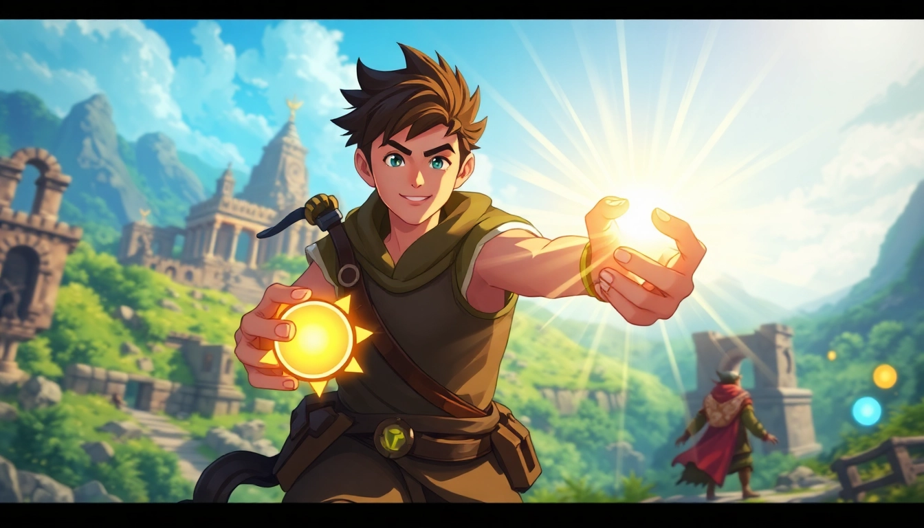 Experience the yono game character in an energetic quest amidst mystical ruins.