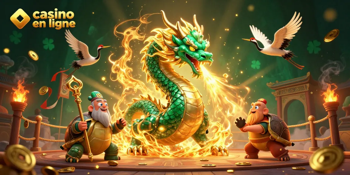 Pariez sur casino en ligne avec un dragon émeraude et des symboles porte-bonheur.