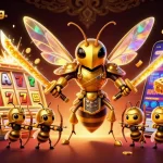 bancathanrong showcases a 3D golden hornet samurai amidst vibrant casino game elements for an engaging experience.