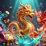 Engaging online casino buitenland scene showcasing a dragon, phoenix, and koi fish among casino treasures