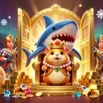 Play the bancatai slots with a golden hamster king amidst treasure galore and royal seahorse guards.