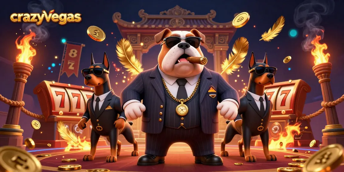Experience the thrill of crazyvegas with a mafia boss bulldog and Doberman bodyguards amidst dynamic slot elements.