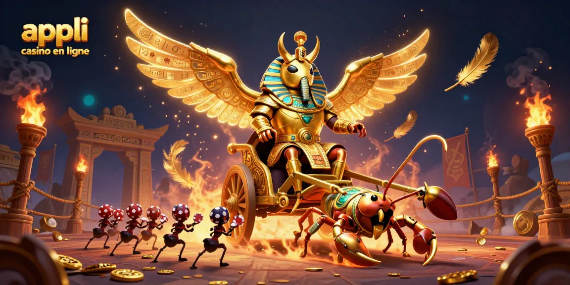 Lancez des jeux sur l'application casino en ligne avec un scarabée doré et des scorpions majestueux.