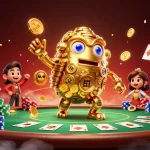Jouez au casino en ligne avec un golem doré qui attire des jetons de poker scintillants.