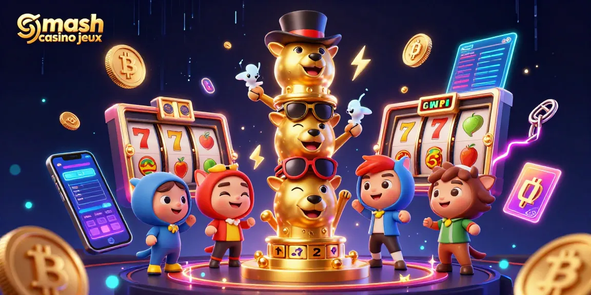 Découvrez les jeux de Smash Casino, avec des machines à sous colorées et des éléments de crypto-monnaie.