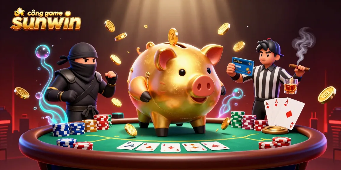 Experience vibrant gameplay action at cổng game sunwin with a dynamic illustration of gambling characters and fun features.