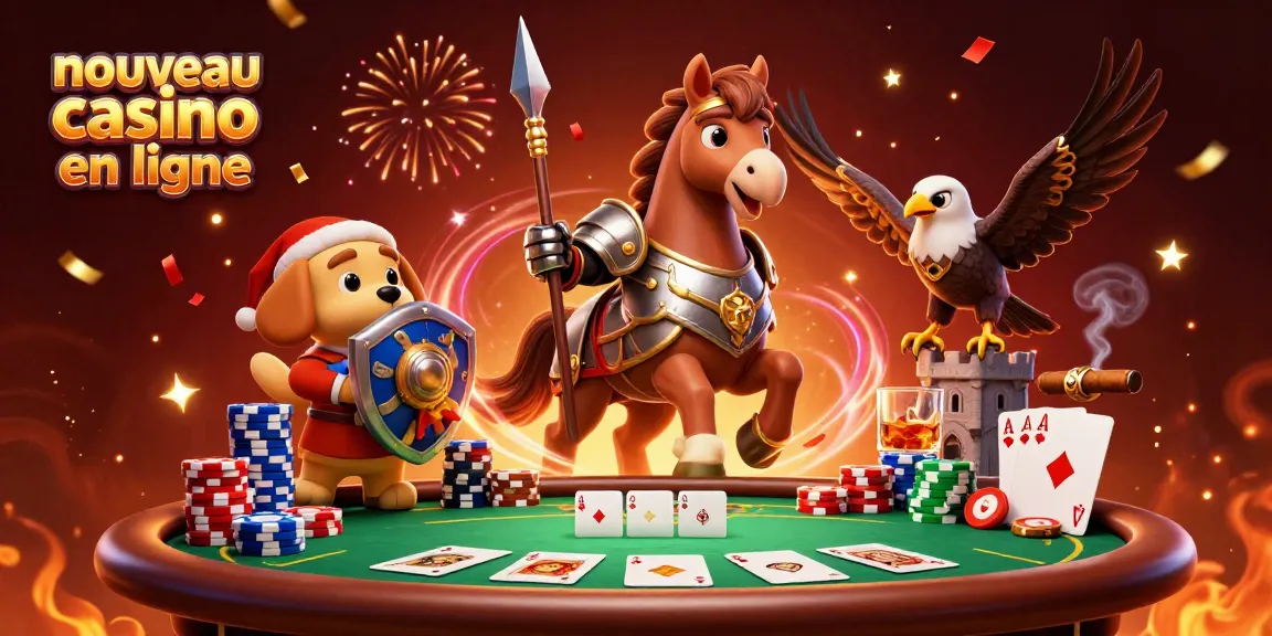 Découvrez l'univers du nouveau casino en ligne avec un chevalier, un chiot écuyer, et un faucon en action.