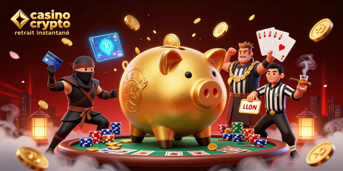 Jeu dynamique au "casino crypto retrait instantané" avec un sumo et un ninja, joignant des éléments de poker et blockchain.