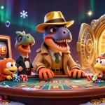 Win big at luck8 with a cartoon velociraptor card counter and amazing casino treasures!