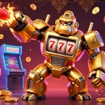 Experience the thrill of bolaslot99 with a dynamic, action-packed 3D casino illustration bursting with gaming features.