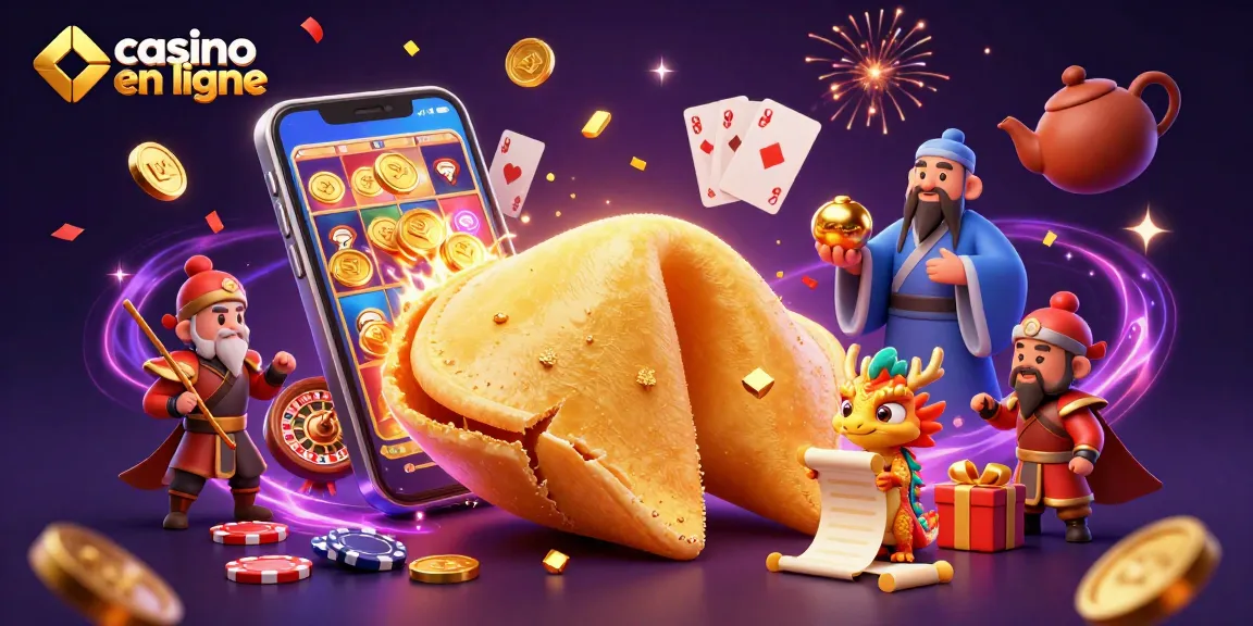 Casino en ligne : Gagnez avec un dragon sage et un cookie fortune doré.