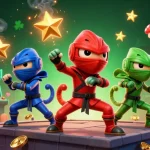 Profitez des jeux de casino avec reelraven casino jeux, illustrés par une équipe de caméléons ninjas.