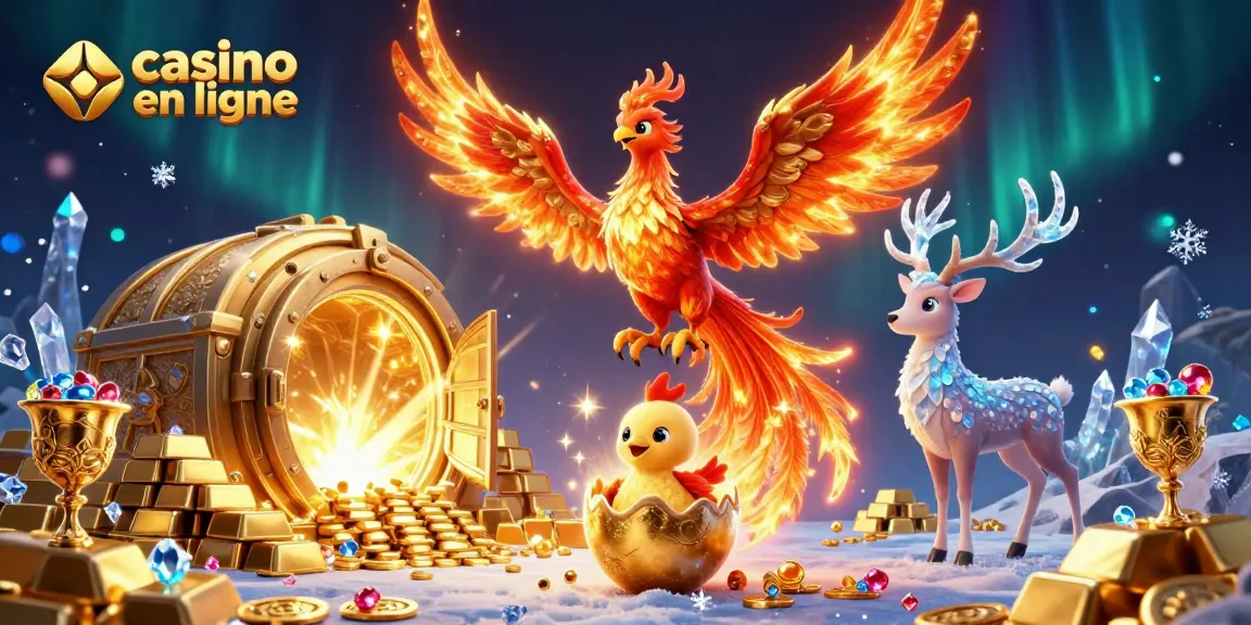Promouvoir le meilleur du casino en ligne avec une illustration captivante incluant des personnages fantastiques.