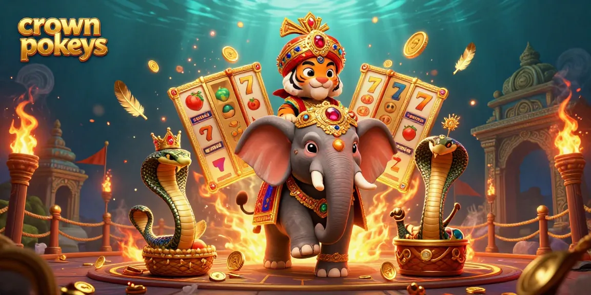 Crown pokies brings vibrant gameplay to life with a maharaja and jewel elephant, showcasing dynamic slots and casino elements.