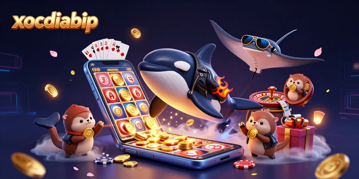 xocdiabip showcases a vibrant casino scene with diverse characters enjoying exciting gaming elements.