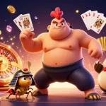 Jouer au casino en ligne avec des personnages animés dans une scène dynamique remplie d'or et de jeux.